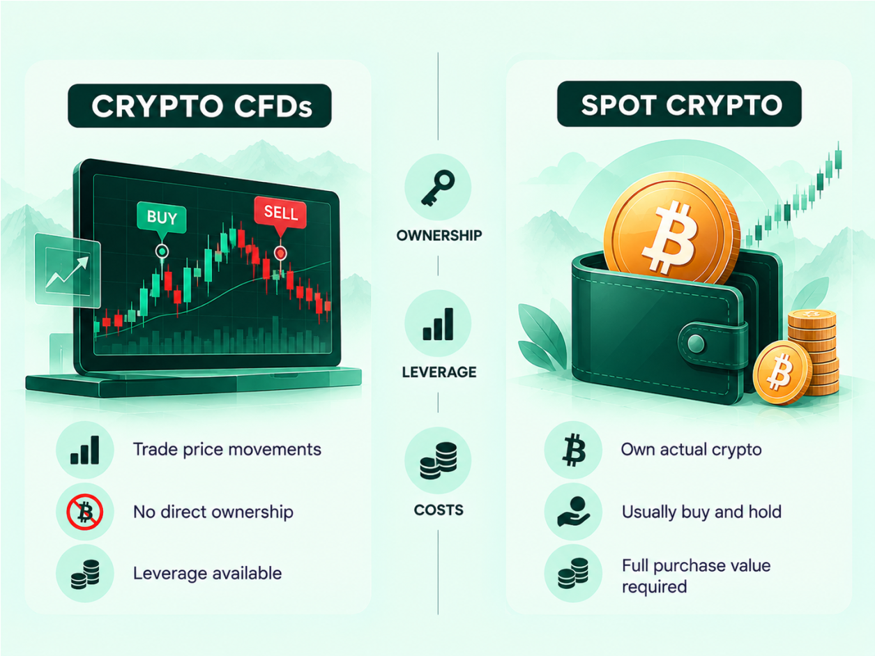 Crypto CFDs vs. Buying Real Crypto: Which is Better? infographic