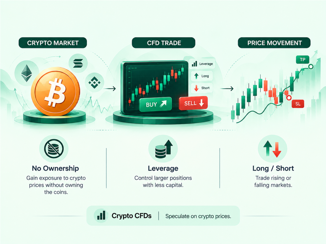 Cryptocurrency CFDs: Trading Digital Asset Volatility infographic