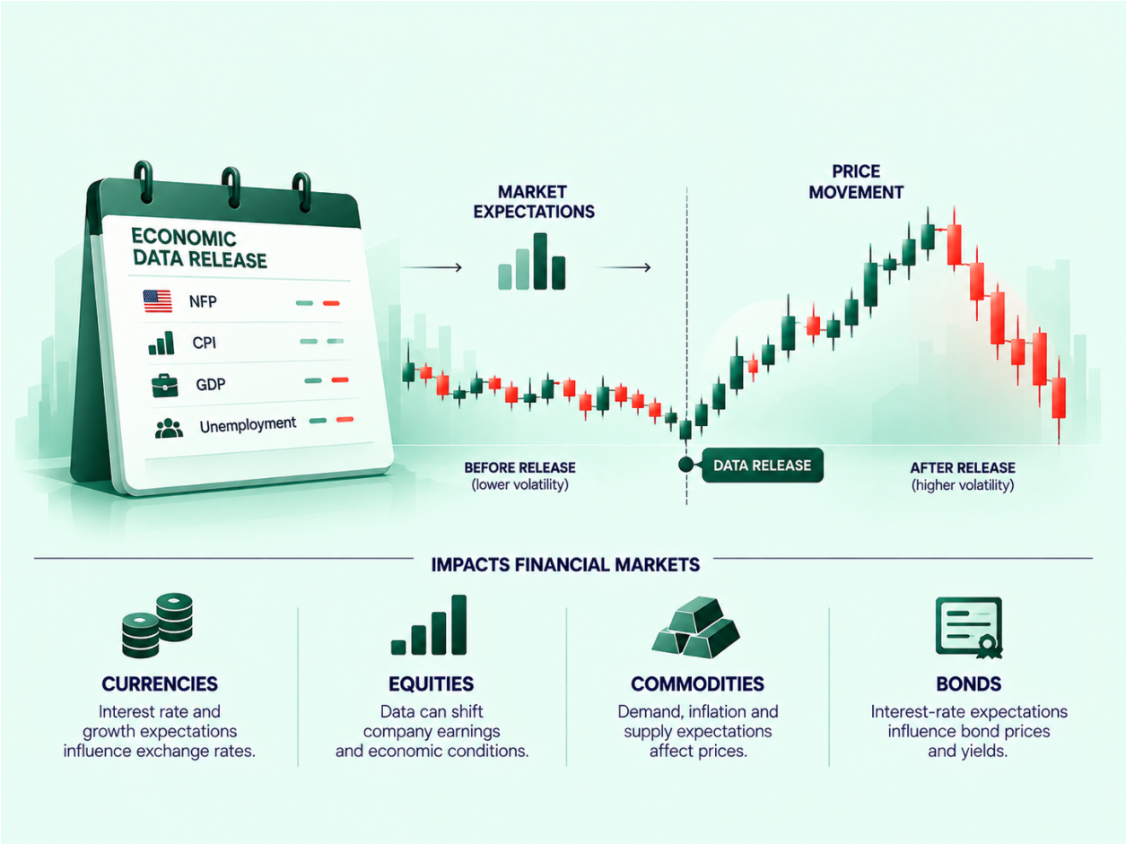 How Economic Data Releases Impact Stock Indices infographic