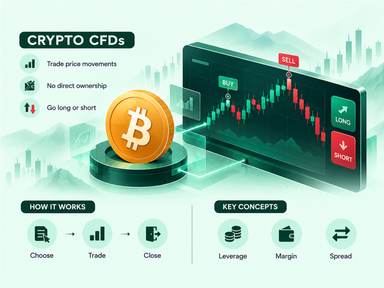 What are Crypto CFDs? Trading Digital Assets Explained infographic