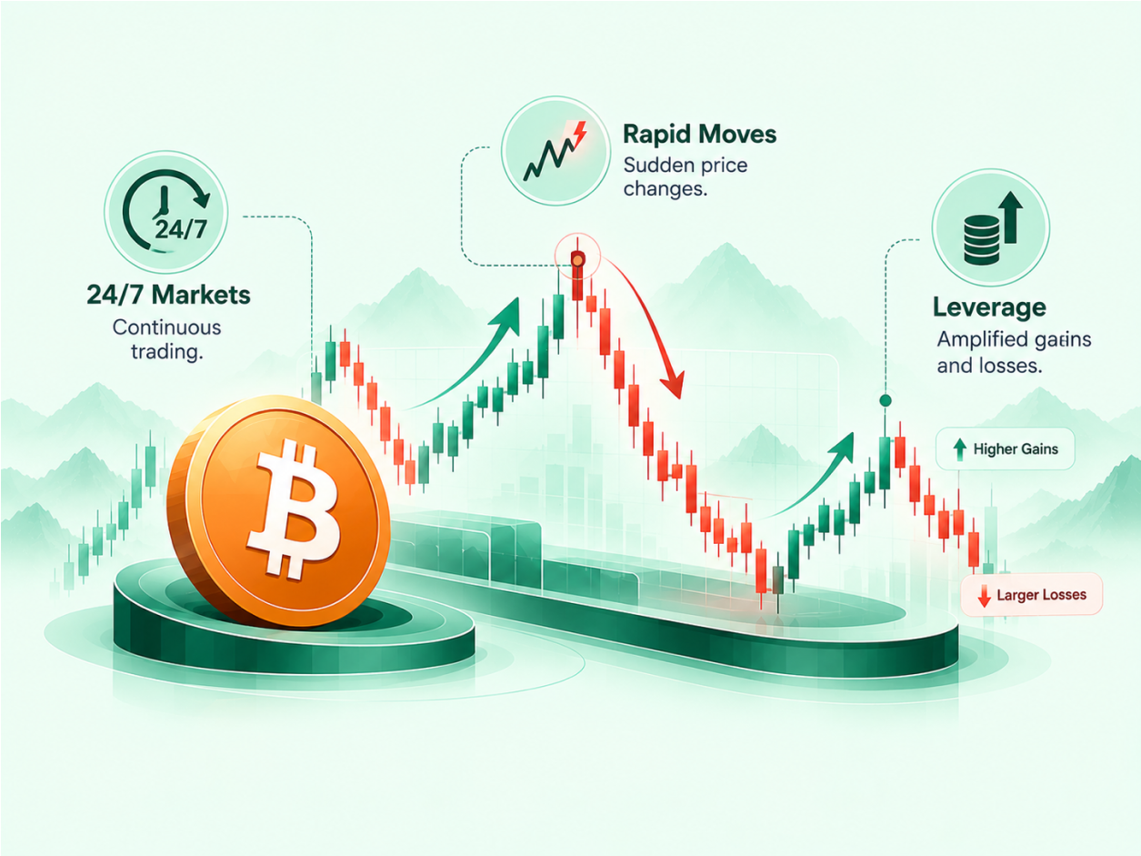The Risks of Crypto CFDs: Managing Extreme Volatility infographic