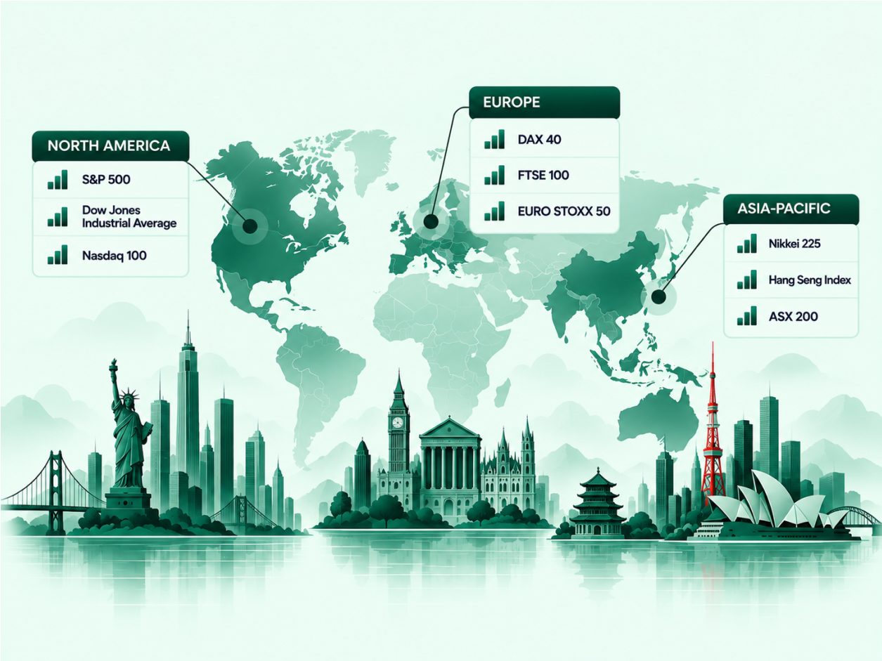 The World’s Major Indices Explained (S&P 500 DAX FTSE) infographic