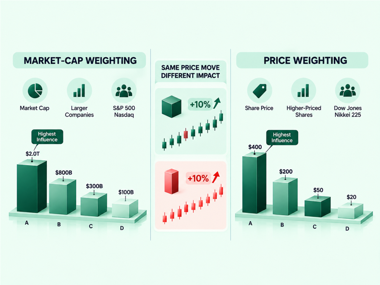 Price-Weighted vs. Capitalization-Weighted Indices infographic