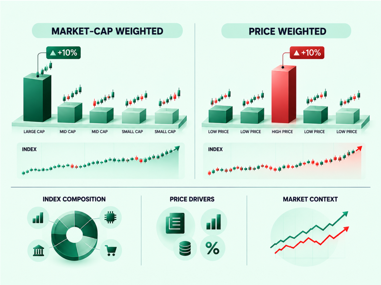 Price-Weighted vs. Capitalization-Weighted Indices infographic (2)