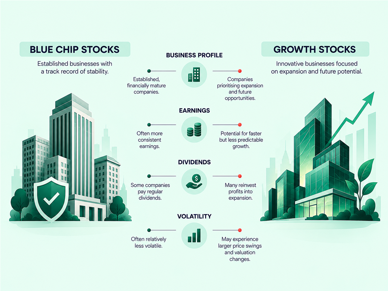 Blue-Chip Stocks vs. Growth Stocks: A Trader’s Guide infographic