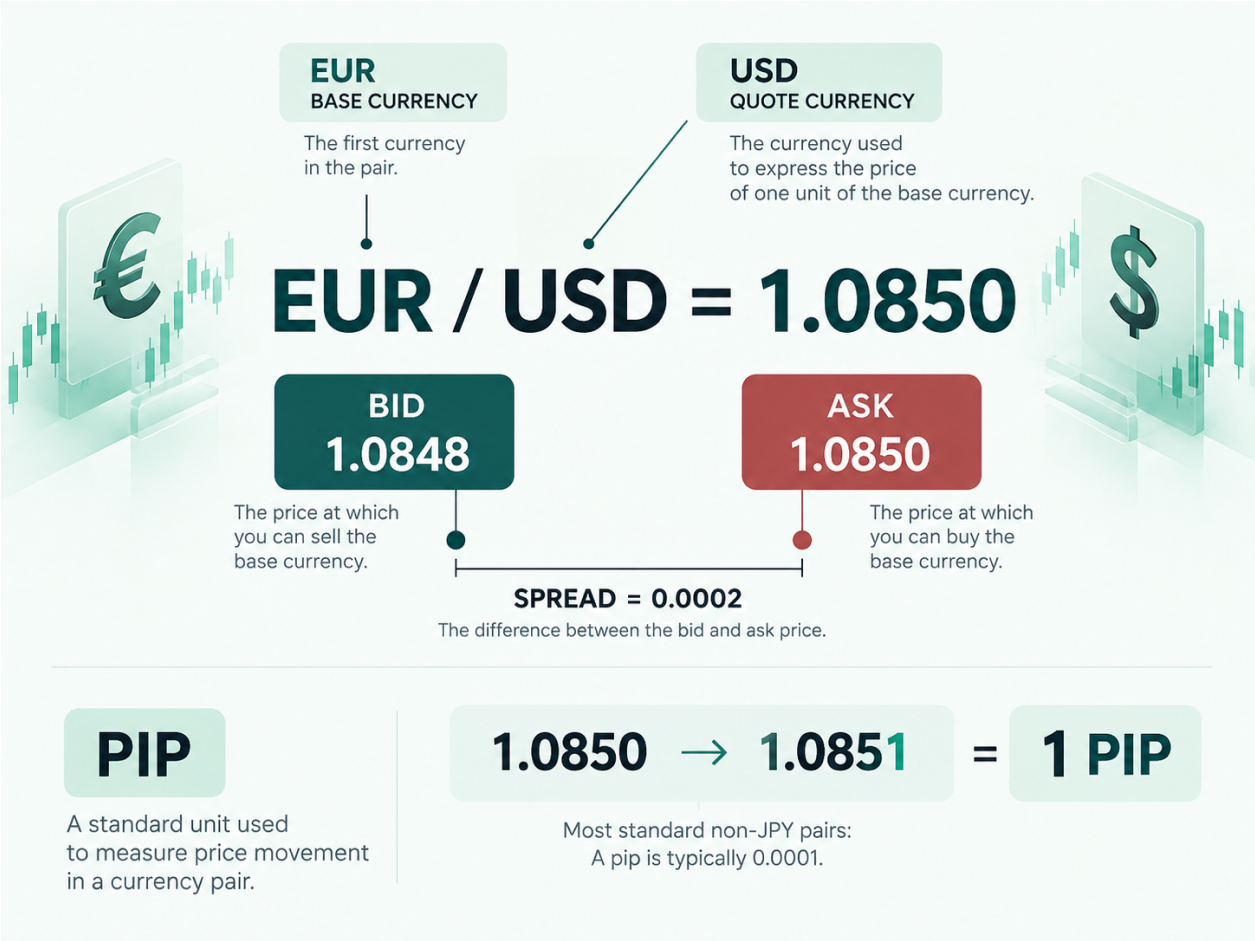 How to Read Forex Quotes: Base vs. Quote Currencies infographic
