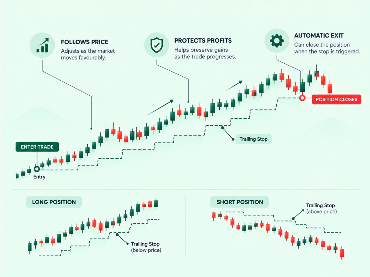 How Trailing Stops Work infographic