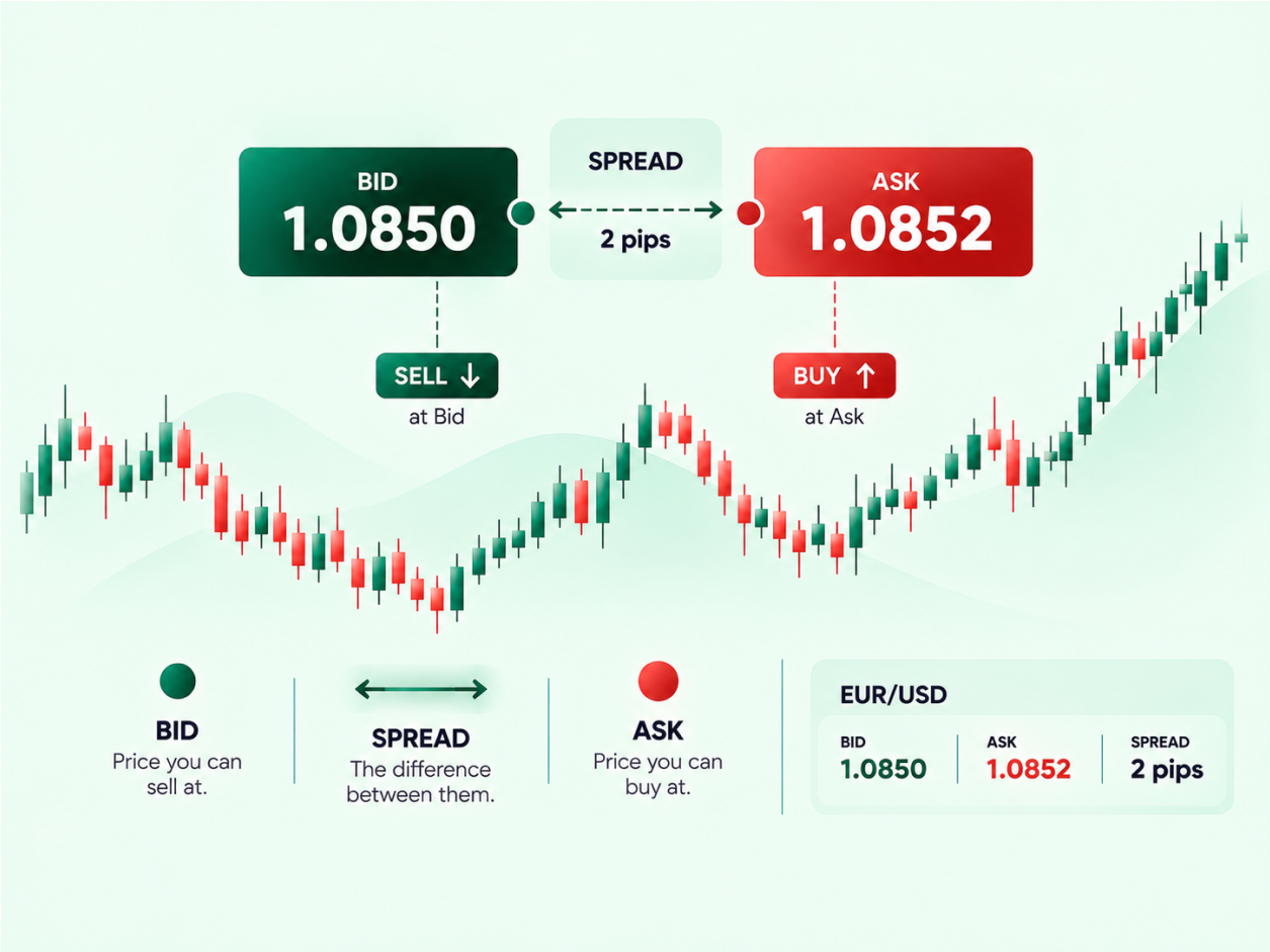Bid-Ask Spreads and Pips Explained infographic