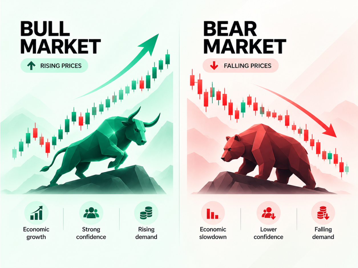 Bull vs. Bear Markets Explained infographic
