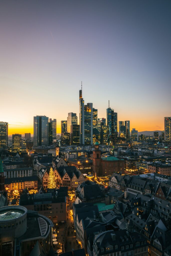 City view at night from a high building